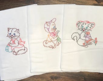 Cat of all Trades - Set of 3 Hand Embroidered TeaTowels