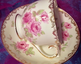 Pretty Pink Addiction-Sweet Salisbury Bone China Teacup and Saucer