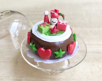 Miniature Christmas Cake,Miniature Cakes ,Dollhouse Bakery,Christmas Cakes,Christmas Accessories,Handmade Cakes,clay,handmade cake