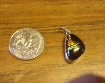 Dichroic glass and sterling silver pendant