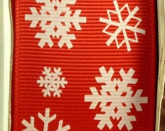 8 Yards 1.5" Red Snowflake Print Grosgrain Ribbon - US Designer - Special Listing for Jennifer Prutzman