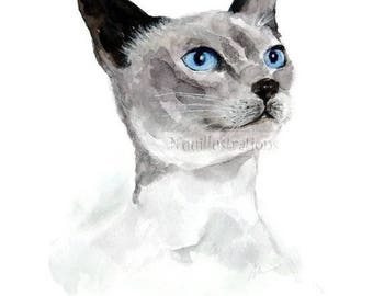 Siamese Cat Painting ORIGINAL Watercolor Art Animal Cat Lover Nursery Art illustration Hand Painted 8x10
