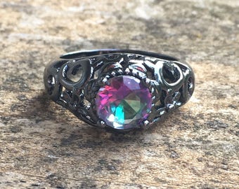 Antiqued Mystic Rainbow Topaz Sterling silver RING Size 7 - Sterling Silver Ring - Natural Stone Ring - ring size 7 - Boho chic Ring