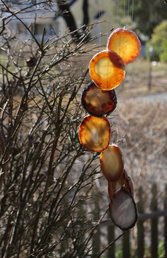 Large Agate Wind Chimes, Hanging Crystal Mobile, Agate Slice, Crystal Wind Chime, Polished Agate, Boho, Agate Mobile, Housewarming Gift