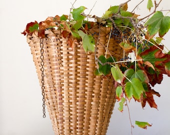 Rare Vintage French Champagne Grape Gathering Basket with Original Chain, Vintage Wicker Grape Hod, French Grape Hod, Wicker Basket,