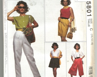 5801 McCalls Sewing Pattern Split Skirt & Pants UNCUT Size 10 12 14
