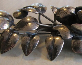 Large Sterling Silver Flower Brooch