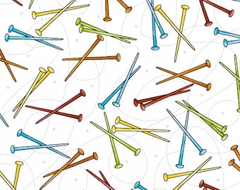 Knit Happy, Knitting Fabric, Fabric with knitting needles, Novelty fabric, Henry Glass, 1083