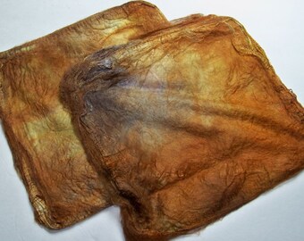Hand Dyed Silk Fiber Mawata Silk Hankies for Spinning or Knitting -- Copper Penny (10grams)