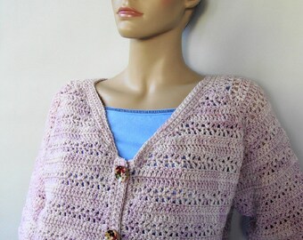 Crochet Cardigan, Pink Cardigan, Merino Wool Cardigan, Crocheted Cardigan, Cardigan Women, Cardigan Sweaters, Rose Garden, Available in M/L