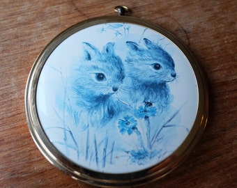 Vintage Brass Framed Baby Bunny Rabbit Print Wall Hanging