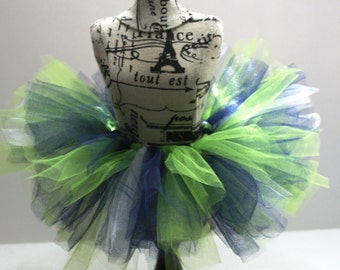 Bright Green/Navy Blue/White Tutu Skirt For Doll or Stuffed Animal, Girls Toy #DT-42