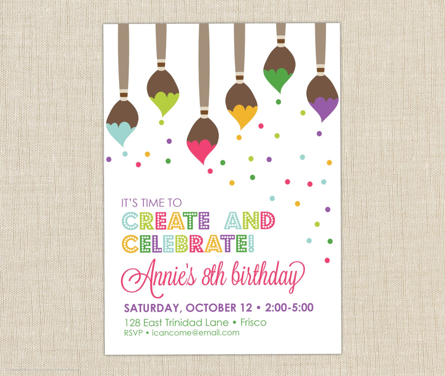paint party invitation art birthday party invitation art