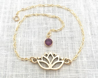 Lotus Anklet, Yoga Jewelry, Lotus Flower, Gold Anklet for Women, Flower Cutout, Ankle Bracelet Boho, A0073