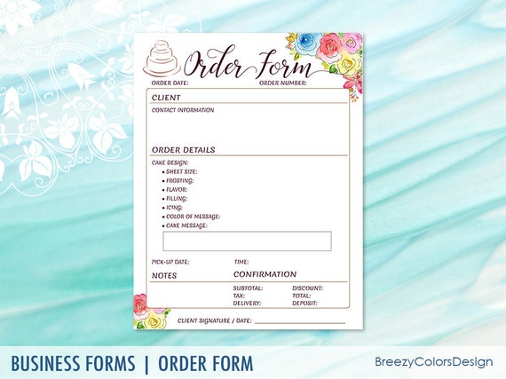 cake order form for bakery business custom printable