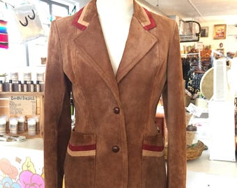 1970's Suede Color Block Casual Corner Blazer Jacket / Small