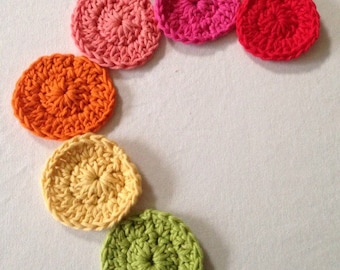 Facial scrubbies, rainbow scrubbies, crochet facial care, set of 6 scrubbies, cotton eye makeup removal pads, uk seller, ready to post