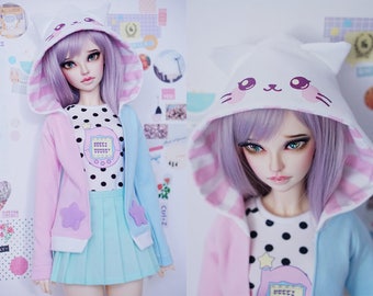 Slim MSD Minifee or SD BJD hoodie shirt skirt set - Neko Tamagotchi
