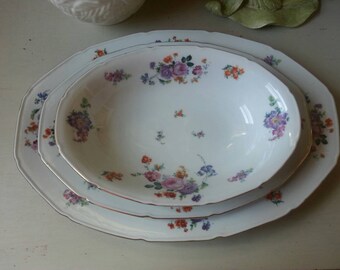 Three Dresden Style Czechoslovakia Union T Serving Set 2 Platters 1 Bowl Czecho Slovakia pre WWII