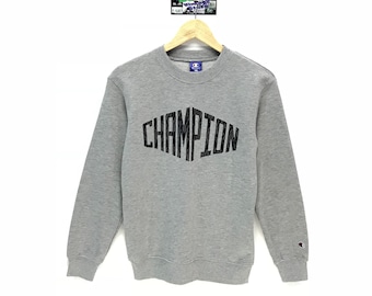 Rare!!! Vintage Champion Sweatshirt Small Logo Embroidery Big Spell out Champion Pullover Jumper Sweater Crew Neck Size 160 Fit To Size S