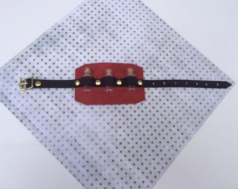 Red Leather Steampunk Vial Cuff/Wrist Band, Steampunk Alchemist Potion Wrist Band, Steampunk Ammo Wrist Band, Steampunk Cuff