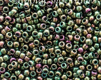 11/0 Higher Metallic Iris Olivine Toho Seed Beads, 4570, Higher Metallic Olivine Iris 11-508 Toho Seed Beads, 10 Grams