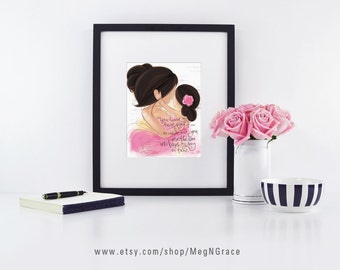 Brunette Mother Daughter, Girl's Room Decor, Nursery Wall Art, Mother and Child, Gift for Mother, Gift for New Mom, Mother's Day, love quote