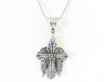Mustard Seed Necklace, Mustard Seed Cross Necklace, Mustard Seed Jewelry, Mustard Seed Faith Gift, Angel Wings Cross Necklace, Gift For Her