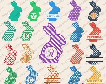 Download 21 Easter bunny Monogram Split Frame rabbit DXF SVG Cut File