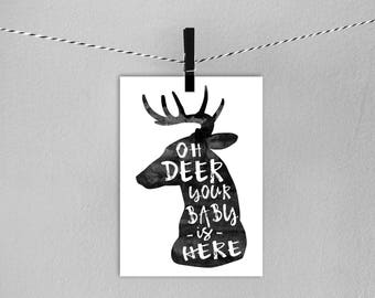 New Baby Card // Gender Neutral New Baby Card // Oh Deer Baby Card // Printable Card // Instant Download Card / Baby Arrival Card