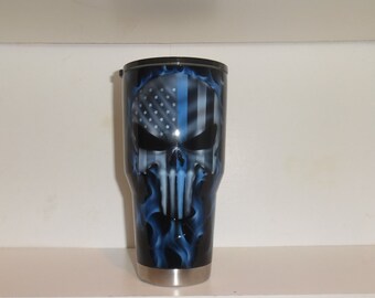 Thin blue line yeti, TBL Yeti cup, Thin blue line ozark tumbler, Police gifts, Skull Yeti
