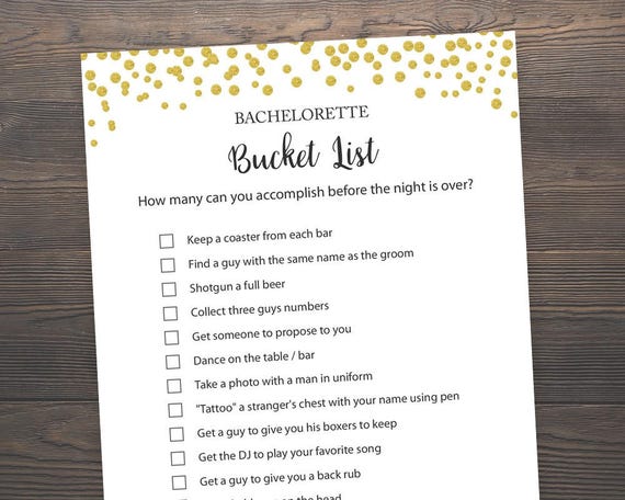 Bachelorette Bucket List Bridal Shower Games Hens Party