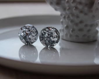 Chunky silver 12mm glitter acrylic laser cut statement stud earrings - hypoallergenic posts