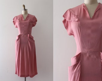 vintage 1940s dress // 40s pink rayon dress