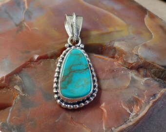 Kingman Turquoise Pendant. Sterling Turquoise. Blue Turquoise. Turquoise jewelry. 925. Turquoise Necklace. Green Kingman Turquoise, 1281