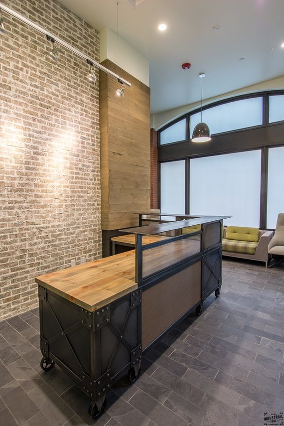 Reception Desk Metal & Wood Desk Reclaimed Beetle Kill Wood