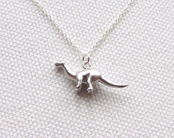 Brontosaurus Necklace Sterling Silver Chain Silver Dinosaur Jewelry Quirky Everyday Charm Necklace