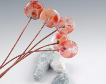 Lampwork Headpins (2), lampwork glass beads, Handmade Lampwork Glass Headpins, copper headpin, jewelry supplies, jewelry headpin, Peach