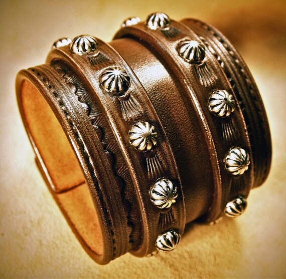 Leather Wrist Cuff Saddle BrownTraditional American Cowboy ROCKSTAR Bracelet made for YOU in New York by Freddie Matara