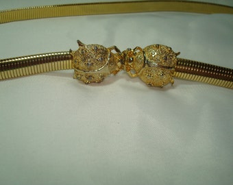 1975 Mimi Di N Golden Stretchy Skinny Belt with Ladybugs Buckle.