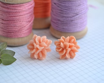 Light Coral Flower Earrings on Surgical Steel Posts | Coral Stud Earrings | Floral Earrings | Little Wren