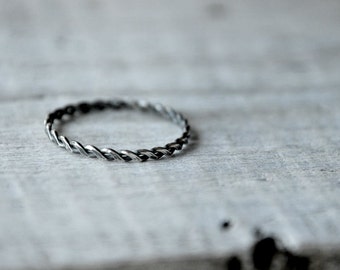 Oxidized Braided Sterling silver ring, stackable