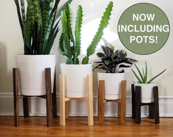 Mid Century Modern Plant Stand, Wooden Plant Stand, Indoor Plant Stand, 6", 8", 10", 12" Pots, Modern Minimalist Planter, Retro Plant Stand