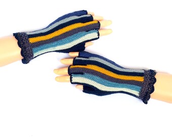 Blue Gray Yellow Half Finger Gloves Finger Gloves Fingerless Gloves Hand Warmers Wrist Warmers Arm Warmers Texting Gloves Driving Gloves