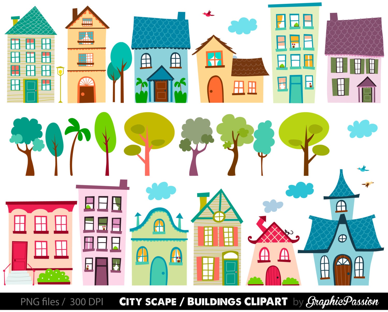 Houses Clip Art Set houses clipart cute houses