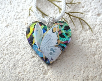 Heart Necklace, Fused Glass Jewelry,Dichroic Jewelry,OOAK Handmade Necklace, Dichroic Jewelry, Dichroic Pendant ccvalenzo,, 042618p103