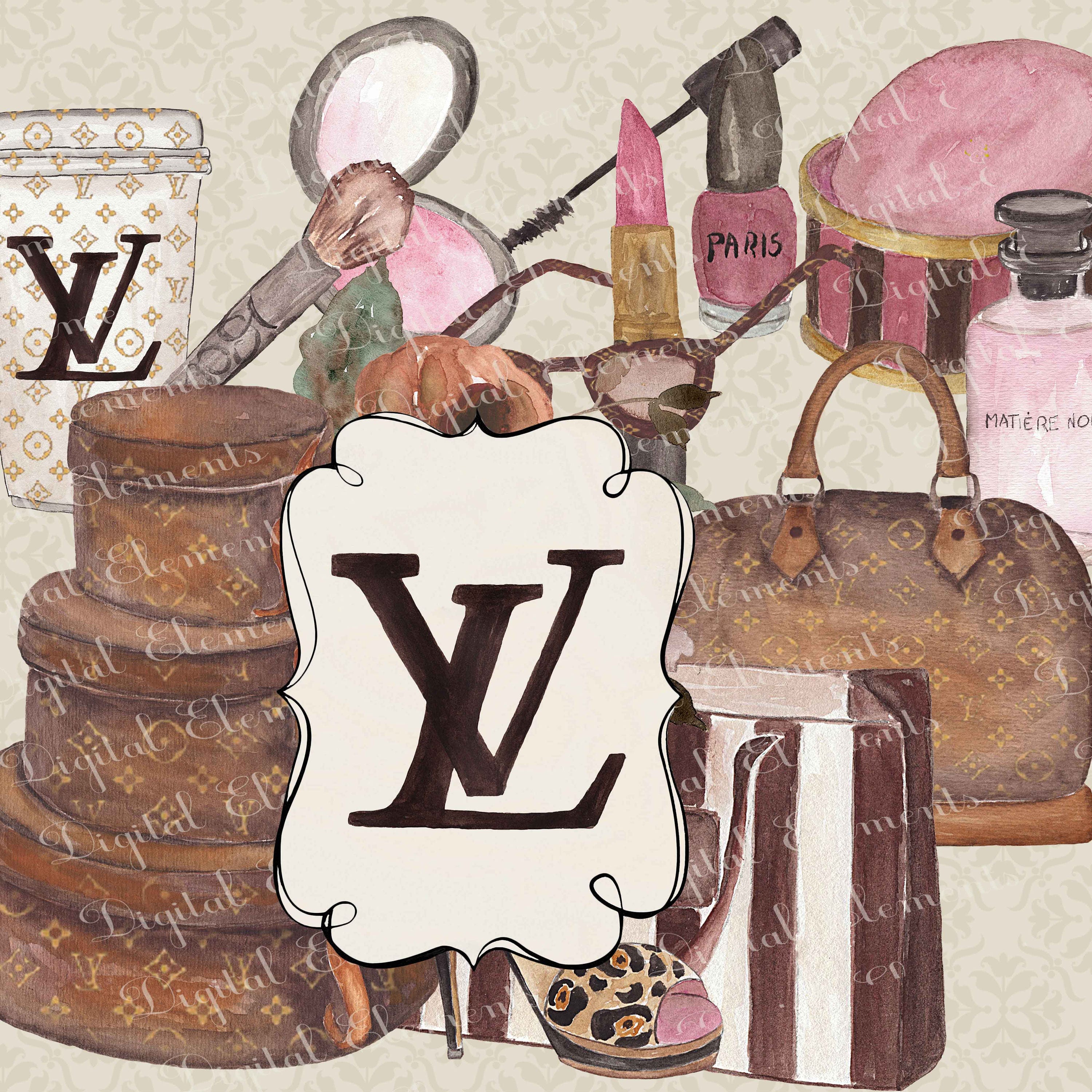 Instant download Vuitton, Chanel and Birkin bag. Designer purse watercolor  clipart at PrintableHenry on .