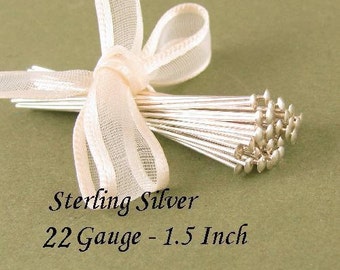 Sterling Silver Headpins 22 Gauge - 1.5 Inch - 25 Jewlery Beading Head Pins - Oakhill Silver Supply HP19