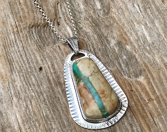 Handcrafted Southwestern Royston Ribbon Turquoise in Sterling Statement Pendant
