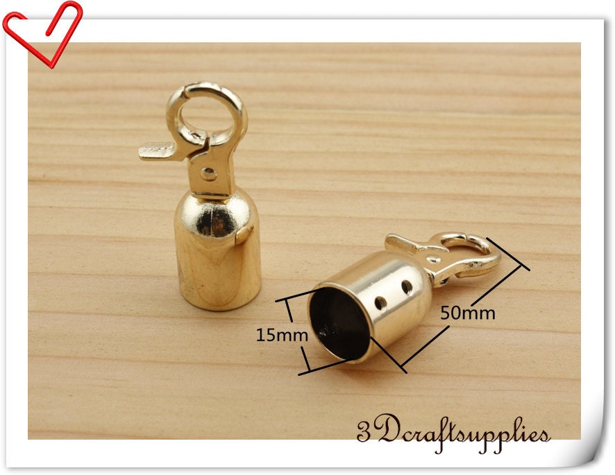 15mm gold Cord end rope end snap hook Cord end cap with hook